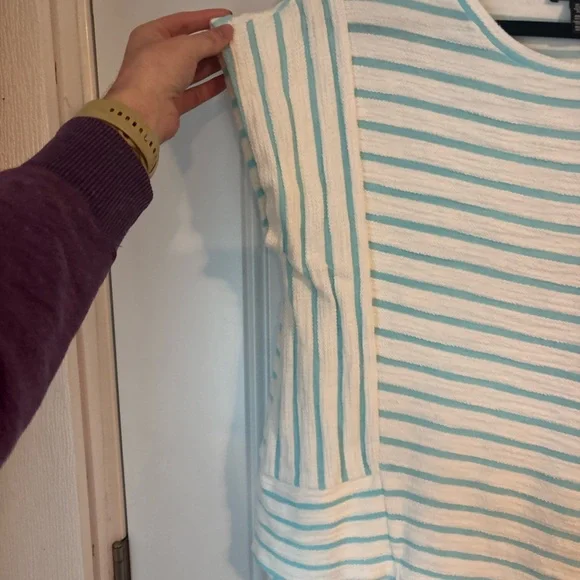 Jones New York Aqua and White Striped Tee - Picture 3 of 4